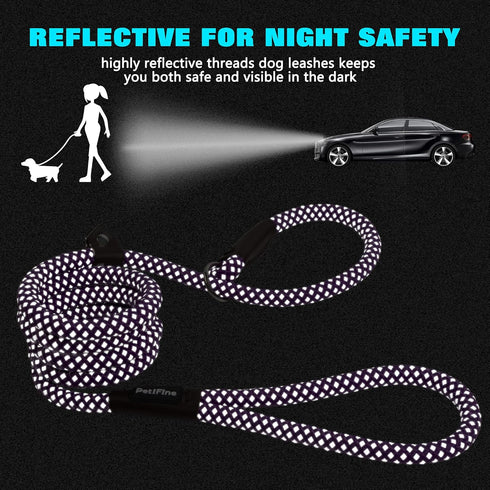 PetiFine Slip Lead Dog Leash,6FT x 1/2" Reflective Durable Dog Training Leash, Heavy Duty Adjustable Nylon Dog Rope Leash Slip Leash for Small Med...
