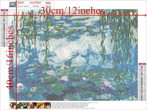 NIHO-JIUMA Diamond Painting Kits Monet's Water Lily, 5D DIY Full Drill Diamond Art Gift for Adults, Home Deco (30x40cm/12x16inches)...