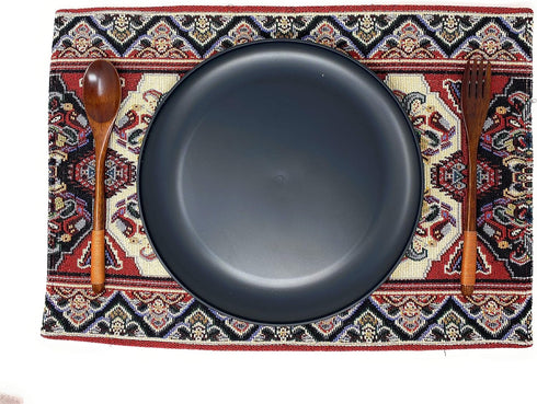 DaDa Bedding Majestic Red Kilim Rug Dining Table Placemats - Set of 4-Pieces Tapestry Cotton Kitchen Mats Royal Persian Tradtional Design - Elegan...