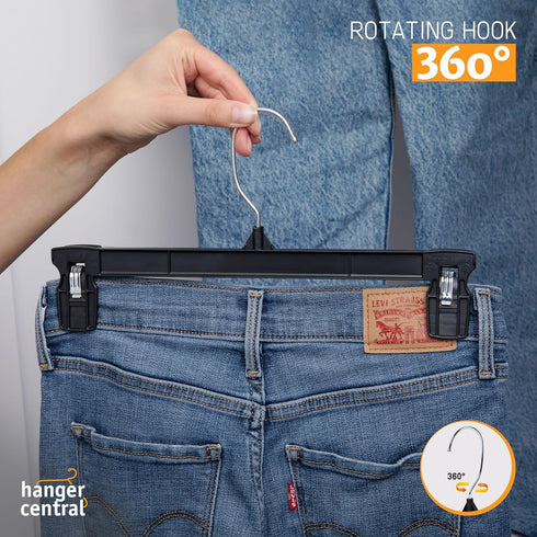 Hanger Central 25 Pack Heavy Duty Plastic Bottoms Hangers with Ridged Pinch Clips Pants Hangers, 12 Inch, Black...