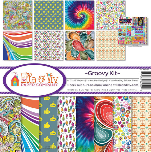 Ella & Viv by Reminisce EAV-1099 Groovy Scrapbook Collection Kit, 12x12 inches...