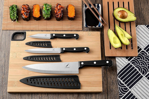 Kitchen Knife, 3-Pcs Knife Set With Sheath, 8 Inch Chef Knife, 4.5 Inch Utility Knife, 4 Inch Paring Chef Knife, Stainless Steel, Black...