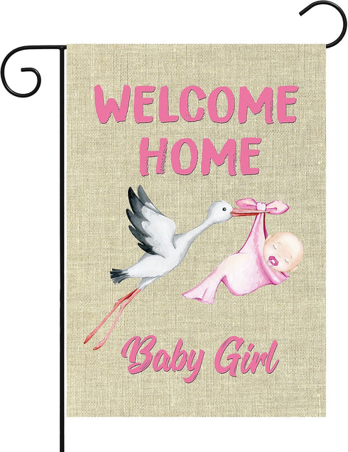 WATINC Welcome Home Baby Girl Garden Flag Burlap Baby Shower Girl Special Delivery Newborn Double Sided House Flag Holiday Farmhouse Decorations S...