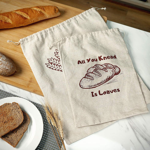 Linen Bread Bags, Pack of 4 Large and Extra Large Natural Unbleached Bread Bags, Reusable Drawstring Bag for Loaf, Homemade Artisan Bread Storage,...