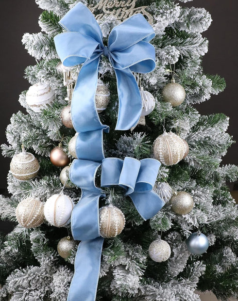 Dusty Blue Christmas Ribbon Wired 2.5" x 10 Yard Antique Blue Wired Ribbon French Blue Wired Ribbon for Christmas Tree Topper Bows, Wreaths, Craft...
