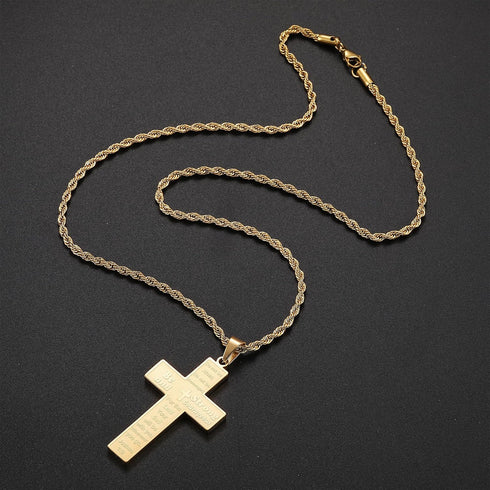 Bible Verse Cross Necklace for Men,Cross Pendant Rope Chain Necklace Baptism Confirmation First Holy Communion Christening Christian Gifts for Boy...