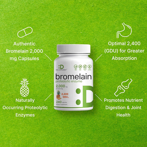 Bromelain Supplement 2,000mg Per Serving, 240 Capsules – Natural Proteolytic Enzymes from Fresh Pineapple – Supports Nutrient Digestion...