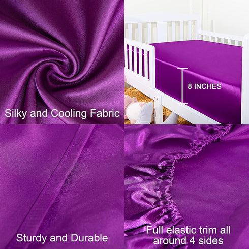 NTBAY Silk Satin Fitted Crib Sheet, Super Soft and Silky 28x52 Crib Sheet for Standard Crib and Toddler Mattresses, Boys, Girls, Unisex, Purple, 2...