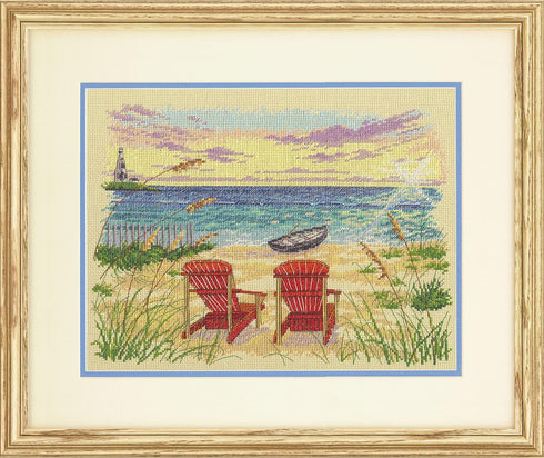 Dimensions 70-35412 Outer Banks Counted Cross Stitch Kit for Beginners, 13" x 10", 14 Cnt. Natural Aida, 4pcs, Small...