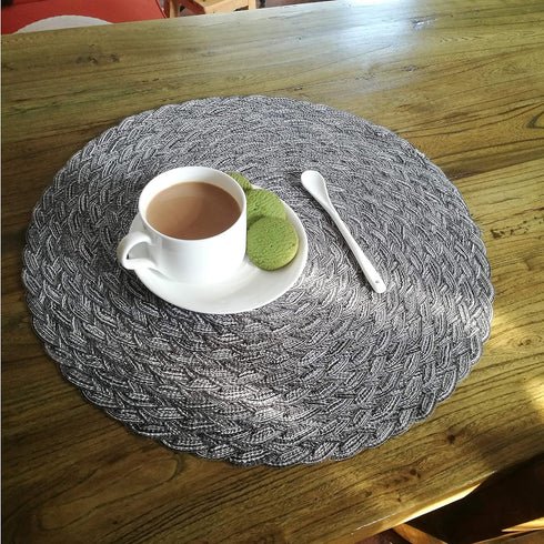 Topotdor Round Placemats Heat-Resistant Stain Resistant Anti-Skid Washable Polyproplene Table Mats Placemats (Braided-Gray, Set of 4)...
