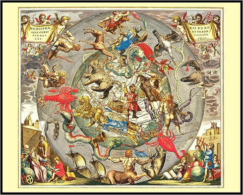 Posterizer 1 pcs-1708 celestial chart Haemisphaerii Borealis Coeli et Terrae Sphaeri Cascenographia-Astrology & Zodiac Art-décor for living room, ...