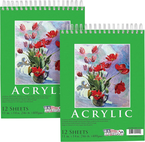 U.S. Art Supply 9" x 12" Premium Extra Heavy-Weight Acrylic Painting Paper Pad, 246 Pound (400gsm), Spiral Bound, Pad of 12-Sheets (Pack of 2 Pads...