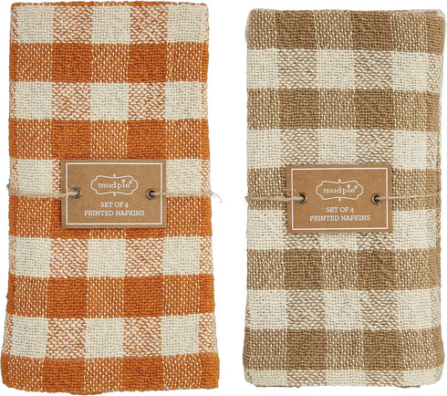 Mud Pie Harvest Check Napkin Set, Orange, 18" x 18"...