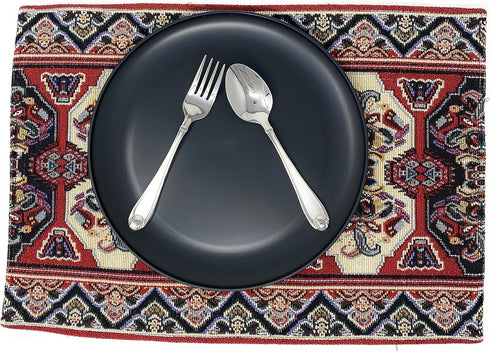 DaDa Bedding Majestic Red Kilim Rug Dining Table Placemats - Set of 4-Pieces Tapestry Cotton Kitchen Mats Royal Persian Tradtional Design - Elegan...