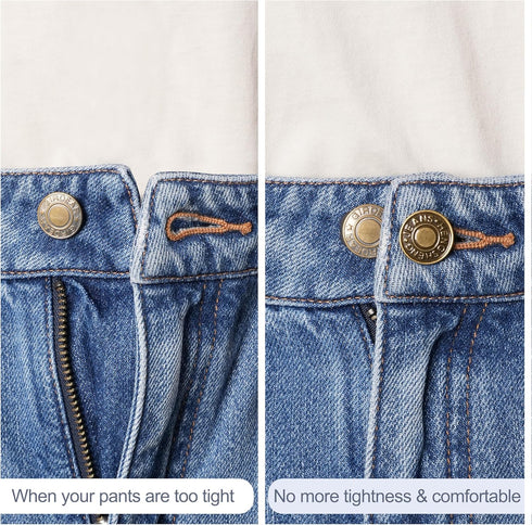 36 Pcs No-Sew Button Extenders for Jeans, Adjustable Pants Button Extender, Invisible Waistband Extenders with Fabric Belts and Zinc Alloy Buttons...