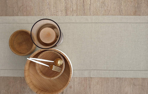 Solino Home Linen Natural Table Runner 90 Inches Long - 100% Pure Linen Hemstitch 14 x 90 Inch Table Runner for Dining, Summer, Fall - Classic Hem...