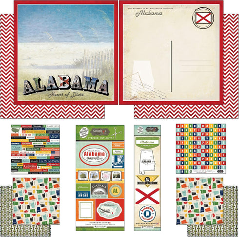 Scrapbook Customs Themed Paper and Stickers Scrapbook Kit, Alabama Vintage 12 inch by 12 inch...