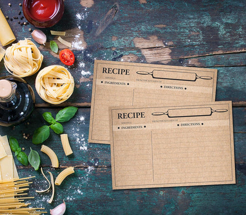 50 Farmhouse Rustic Recipe Cards 4x6, Double Sided Kraft Design Cards...