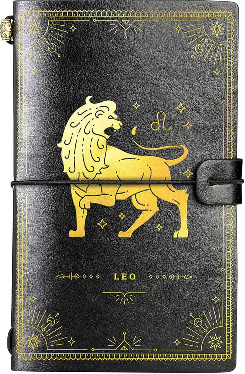 Leo Zodiac Gifts Leather Journal Notebook, for Men, Women on Christmas, Birthday, Refillable Sketchbook, Travel Diary, Lined Planner, 7x5 Inches, ...