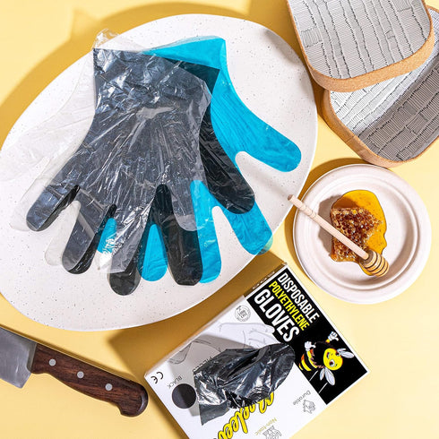[500-Box Disposable Plastic Poly Gloves - One Size Fits Most - Color Variants - Single-Use Hand Covers for Food Safe Handling, Preparation, Kitche...
