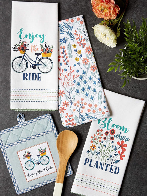 DII Kitchen Gift Set Collection, Pot Holder & 3 Dish Towels, Enjoy The Ride, 4 Piece...