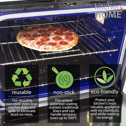 Kitchen + Home Oven Liner Set of 2 – Large Heavy Duty 100% PFOA & BPA Free – Non-stick Reusable Oven Liner for Gas, Electric & Microwave Ovens – W...