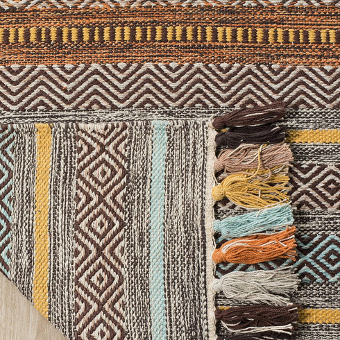 SAFAVIEH Montauk Collection Accent Rug - 2'6" x 4', Turquoise & Brown, Handmade Boho Stripe Fringe Cotton, Ideal for High Traffic Areas in Entrywa...