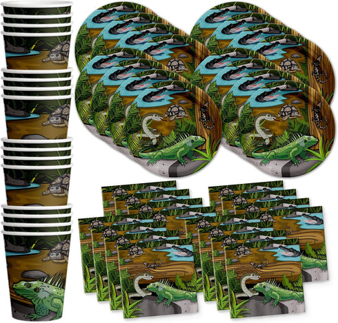 Reptile Lizard Snake Birthday Party Supplies Set Plates Napkins Cups Tableware Kit for 16...
