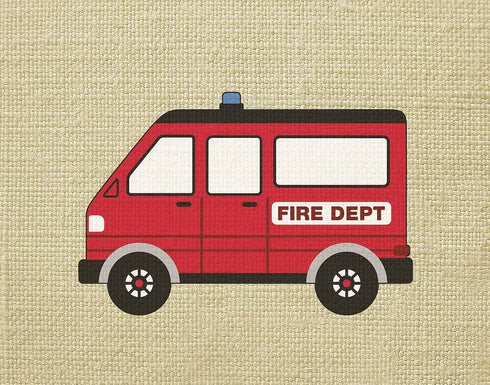 Artdash® exclusive Boy's Bedroom Art Prints: FIRE TRUCKS & Burlap (DR071) (8"×10")...