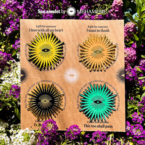 Enamel Lapel Pin Set - 4 Large Pins: Stylish and Fun Gift, Cool Pins for Family and Best Friends. Sun Amulet Spiritual Brooches....