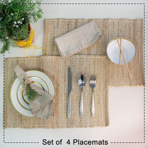 Chardin Home Eco-Friendly Natural Jute/Hemp Placemats 13''x''19, Set of 4 Natural/Beige Table Mats | Perfect for Holidays, Thanksgiving, Christmas...