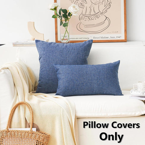 Home Brilliant Lined Linen Throw Pillow Covers Decorative Oblong Cushion Covers for Sofa, 12"x20"(30x50cm), Navy Blue...