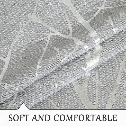 FMFUNCTEX Linen Semi Sheer Curtains for Bedroom and Living Room - Silver Foil 63 Inches Long, Metallic Print Grey Tree Panel for Windows, Light Fi...