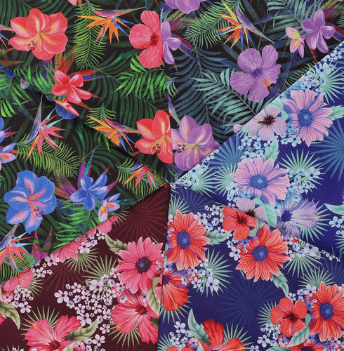 Mook Fabrics Cotton Tropical Floral, Royal Cut by The yard...