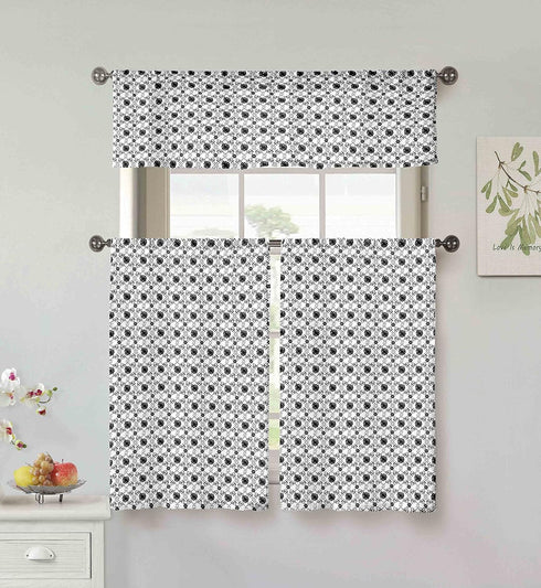 Oralie Floral Trellis Printed Kitchen Tier & Valance Set | Small Window Curtain for Cafe, Bath, Laundry, Bedroom, Black...
