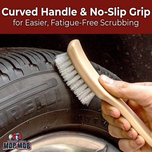 Ergonomic, Pro-Grade Tire Scrubbing Brushes 2 Pack. Easily Scrub Without Scratching Rims or Wheels, Even on Low Profile Sidewalls. Durable Bristle...