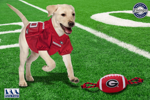 Pets First NCAA GEORGIA BULLDOGS Football Dog Toy, Tough Quality Nylon Materials, Strong Pull Ropes, inner SQUEAKER, Collegiate Team Color...