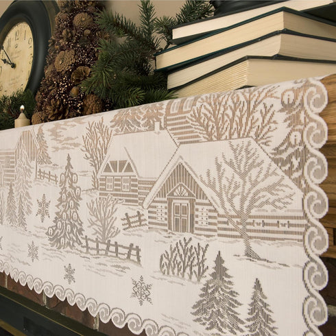 Heritage Lace 60" X 20" White Sleigh Ride 4-Way Mantle Scarf...