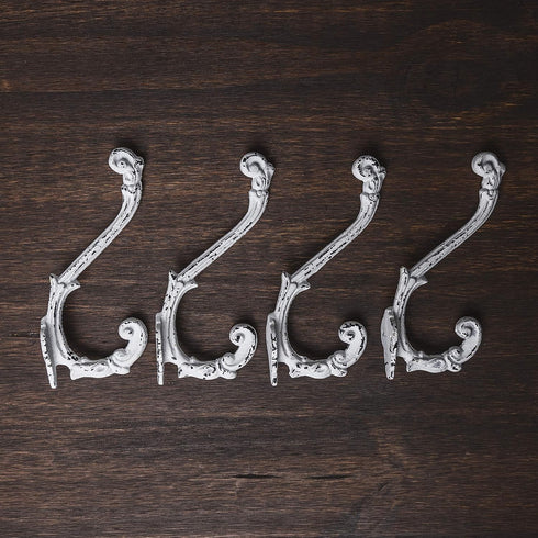 CRAFTSMAN ROAD Vintage Cast Iron Wall Hooks (Antique White Finish, Set of 4) - Rustic, Farmhouse, Shabby Chic, French Country Coat Hooks | Great f...