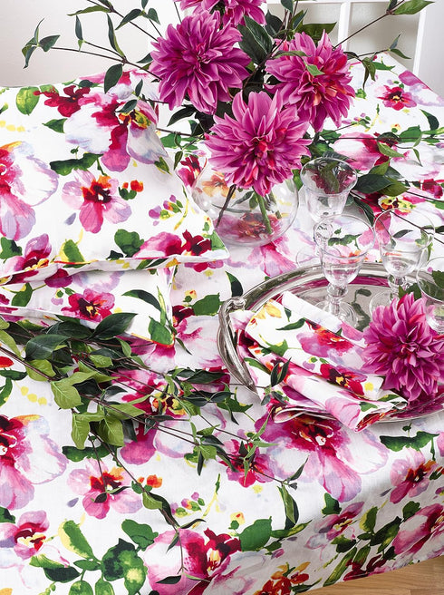 SARO LIFESTYLE Watercolor Floral Design Linen Napkins (Set of 4)...