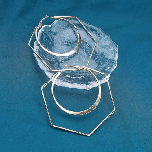 Bohemian Geometric Hexagon Earrings Large Hoop Earrings Gold Hollow Circle Hoops Earrings Big Circle Hoop Earrings Exaggerated Statement Earrings ...