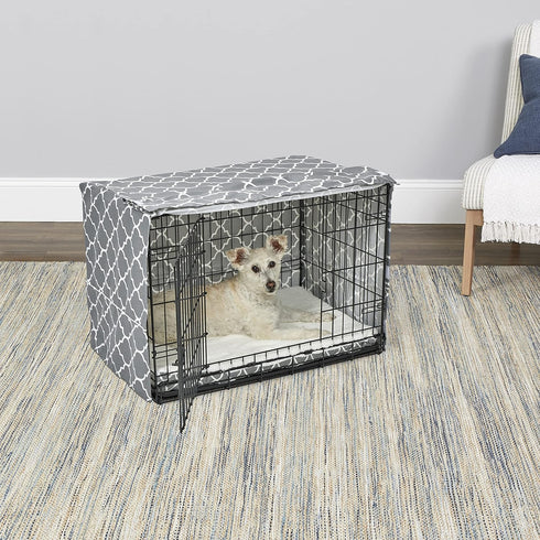 New World Pet Products Dog Crate Cover Featuring Teflon Fabric Protector, Dog Crate Cover Fits Midwest 30-Inch Dog Crates, Light Gray Designer Pat...