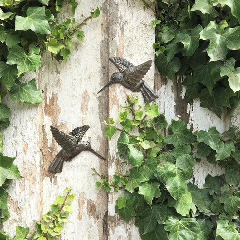 Hummingbirds, Set of 2, Nature Inspired Small Wall Hanging Ornamental Birds, Fall Garden Home Decorations, Good Luck Accent Plaques, Handmade in H...