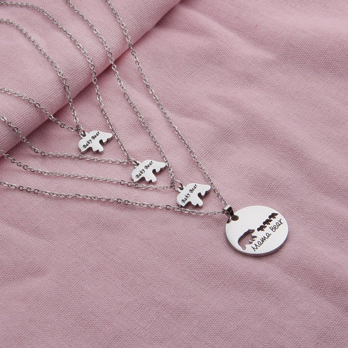 Zuo Bao Mama Bear and Baby Bear Necklace Set Mother Daughter Necklace Family Jewelry Mom Jewelry (Silver-3 cubs)...