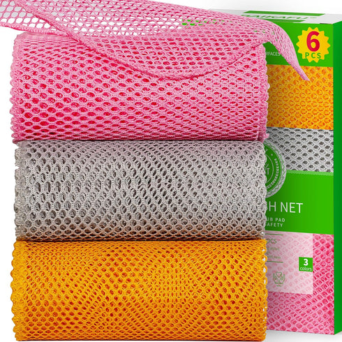 6Pcs Dish Wash Net,Innovative Mesh Cloth,Ultra Non-Scratch Dish Rags for Washing Dishes,100% No Odor/Quick Dry,Perfect Scrubber,Dish Sponges for W...
