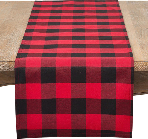 SARO LIFESTYLE Nautica Collection Cotton And Poly Blend Buffalo Plaid Runner, 16" x 120", Red...
