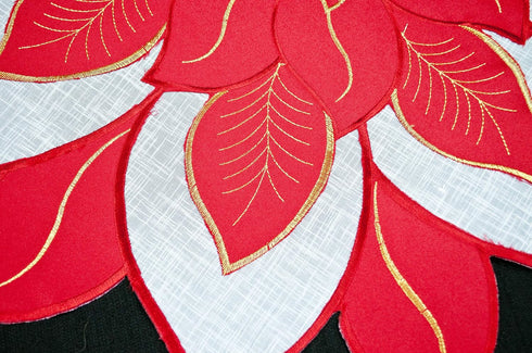 Embroidered Holiday Christmas Red White and Gold Star Poinsettia Doily Placemat Small Table Topper Doily (24 Inch Round)...