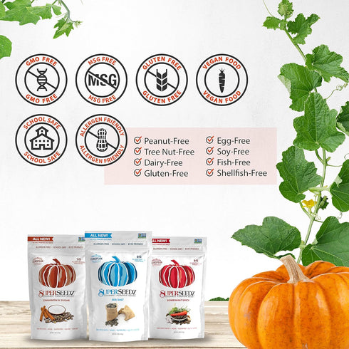SuperSeedz Dry Roasted Pumpkin Seeds - Cinnamon & Sugar Pepitas, Vegan, Whole 30, Paleo, Healthy Snacks, 8g Plant Based Protein, Produced In USA, ...