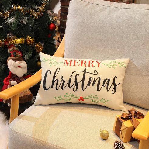 DFXSZ Merry Christmas Pillow Covers Holly Berries Lumbar Pillow Covers Outdoor Pillowcase 12x20 Inch for Home Decoration...