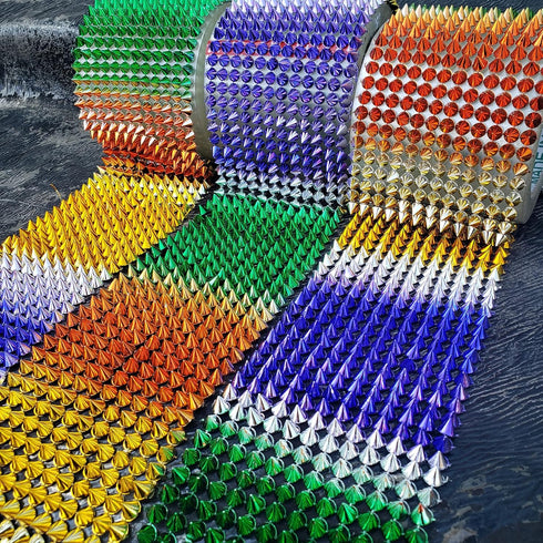 1 Yard Sew Stitch On Rainbow Spike Stud Cone Flatback Punk Rock Decoration Ribbon Webbing Wrap for DIY Arts Craft Wedding Bouquet Cake Birthday Pa...